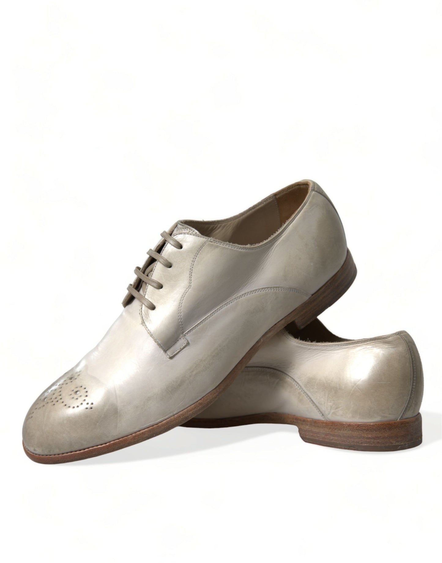 Dolce & Gabbana White Distressed Leather Derby Dress Shoes Dolce & Gabbana