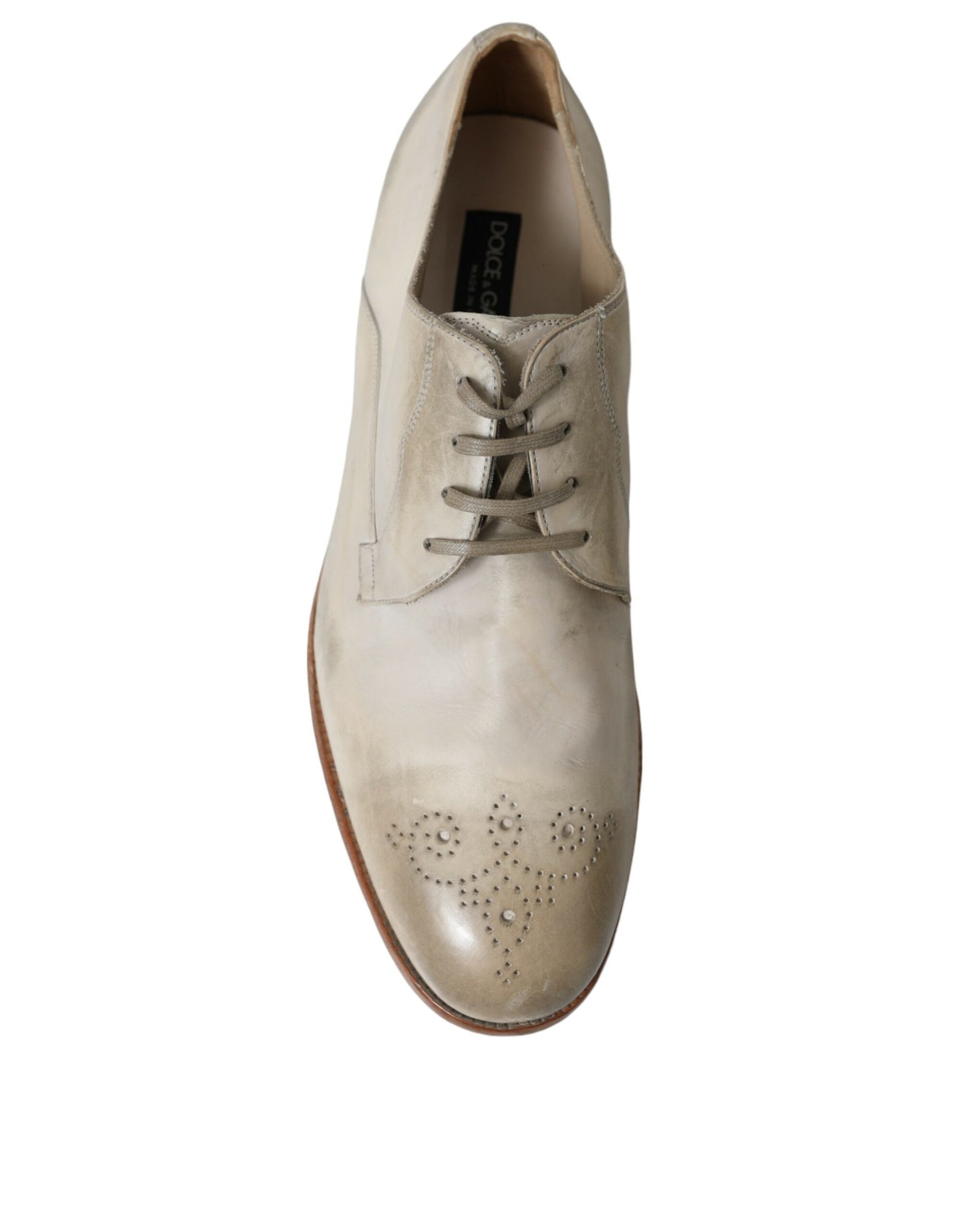 Dolce & Gabbana White Distressed Leather Derby Dress Shoes Dolce & Gabbana