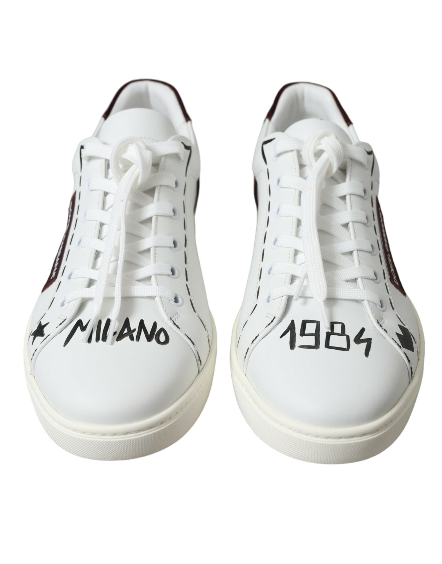 Dolce & Gabbana White Bordeaux Leather Logo Low Top Sneakers Shoes Dolce & Gabbana