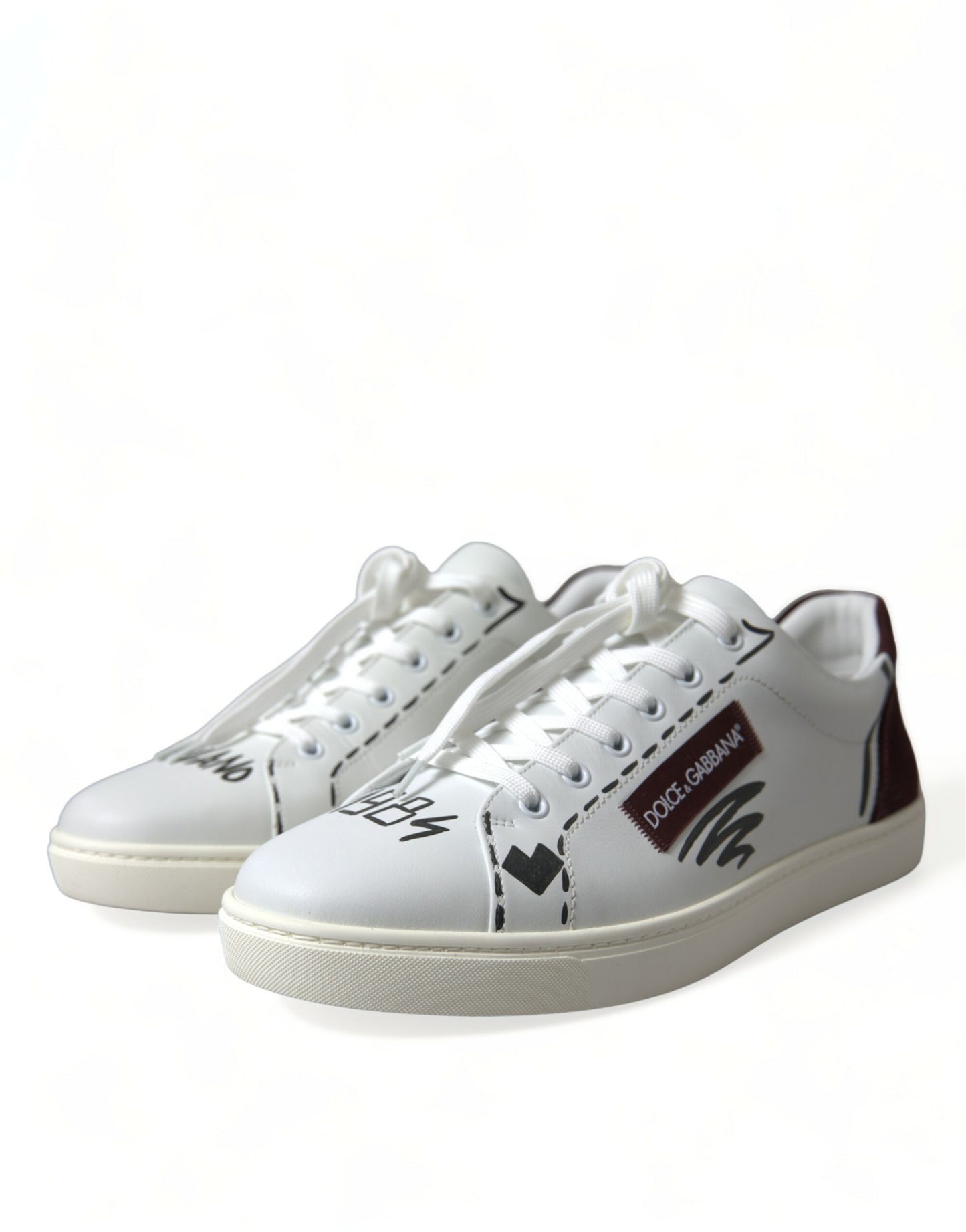 Dolce & Gabbana White Bordeaux Leather Logo Low Top Sneakers Shoes Dolce & Gabbana