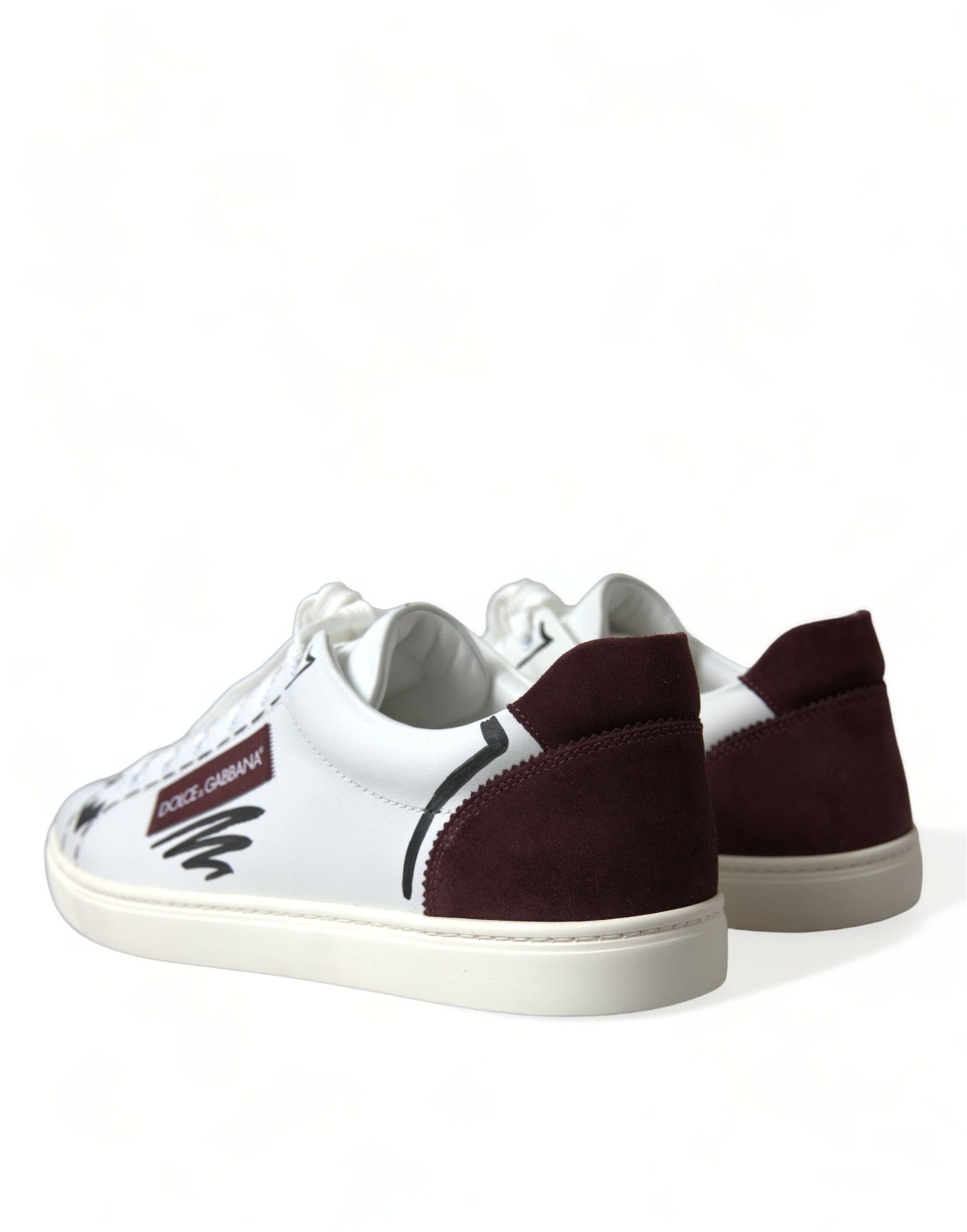 Dolce & Gabbana White Bordeaux Leather Logo Low Top Sneakers Shoes Dolce & Gabbana