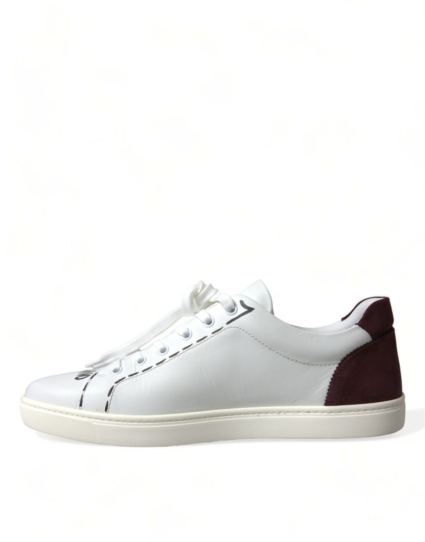Dolce & Gabbana White Bordeaux Leather Logo Low Top Sneakers Shoes Dolce & Gabbana