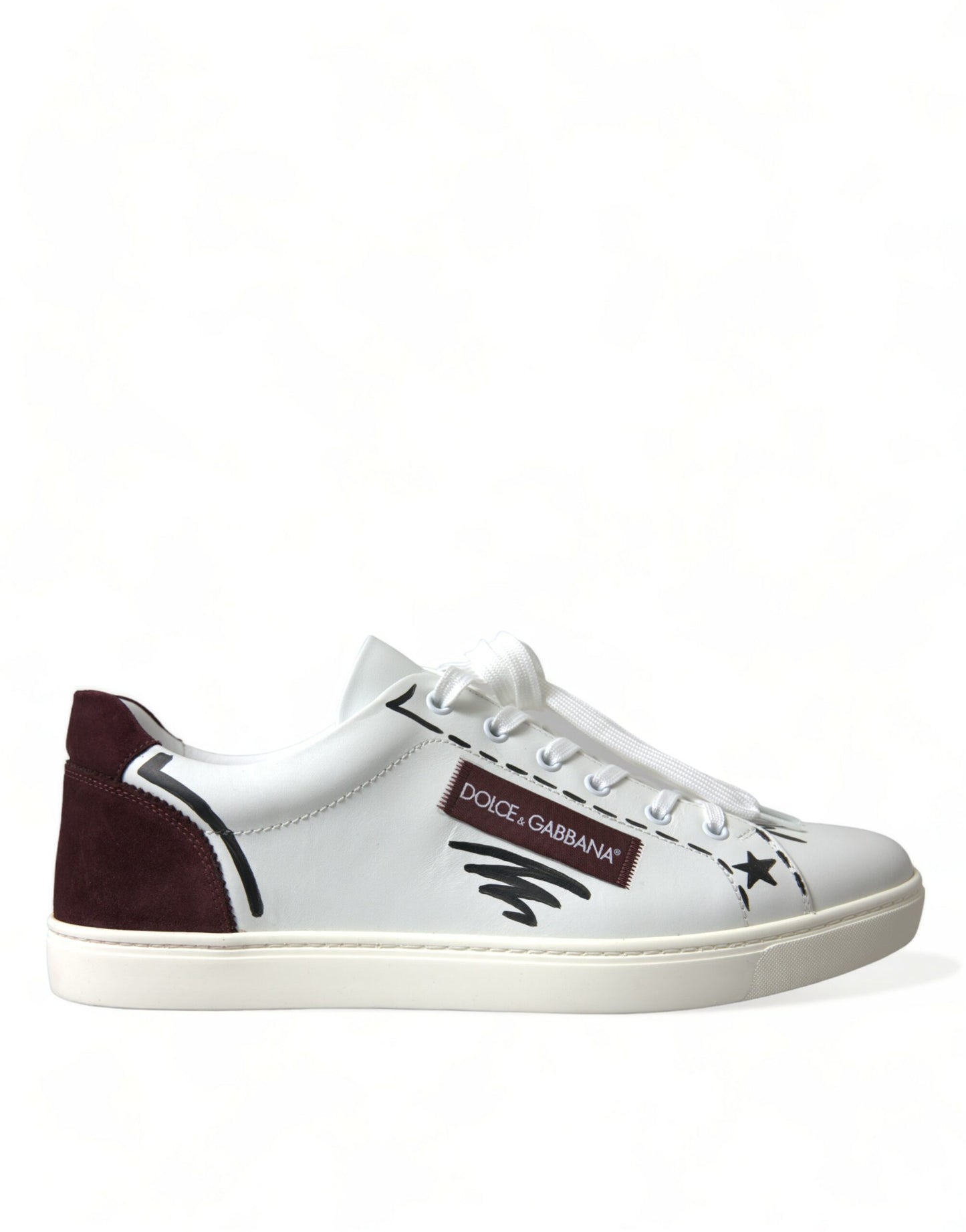 Dolce & Gabbana White Bordeaux Leather Logo Low Top Sneakers Shoes Dolce & Gabbana