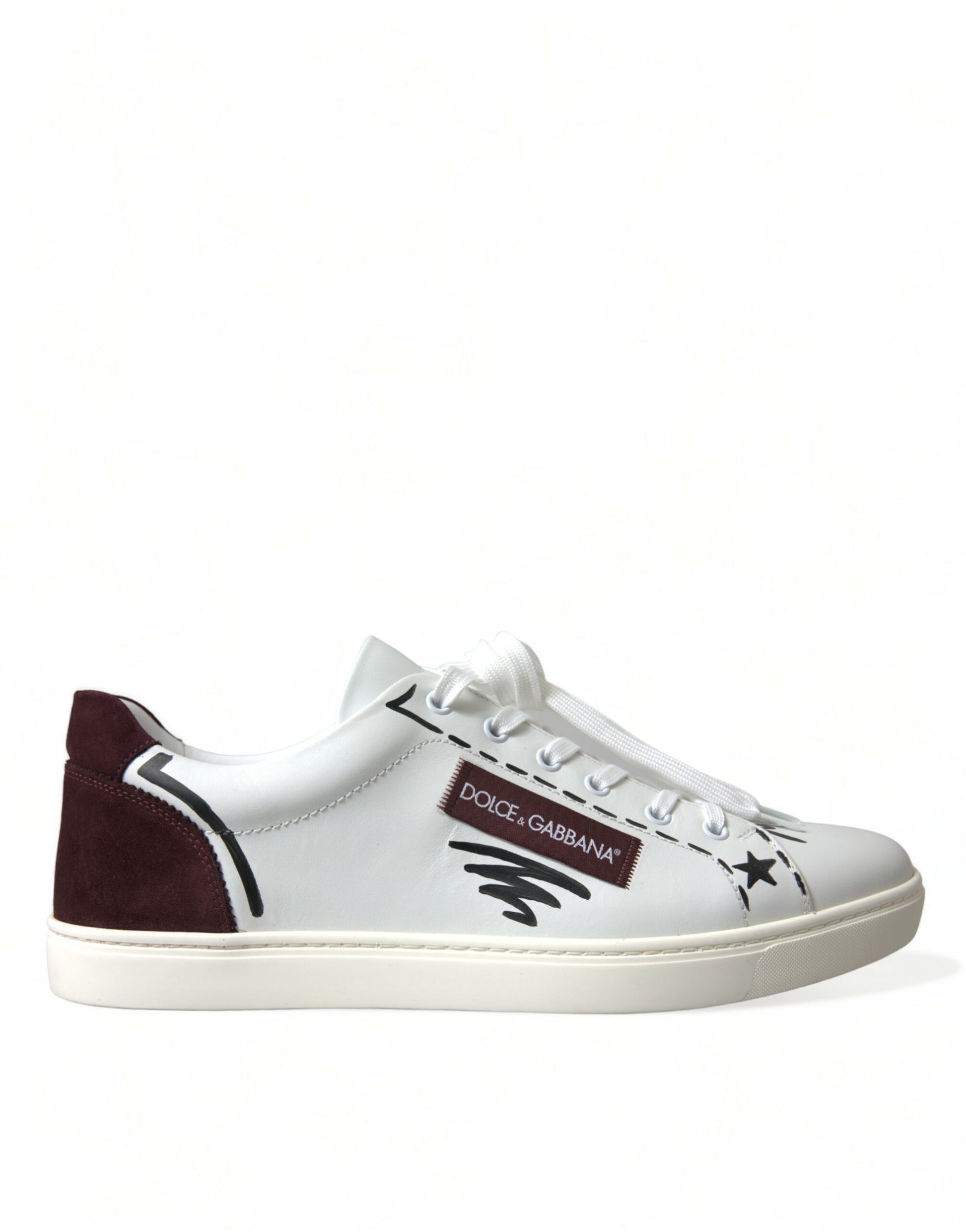 Dolce & Gabbana White Bordeaux Leather Logo Low Top Sneakers Shoes Dolce & Gabbana