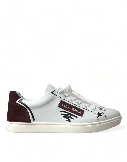 Dolce & Gabbana White Bordeaux Leather Logo Low Top Sneakers Shoes Dolce & Gabbana