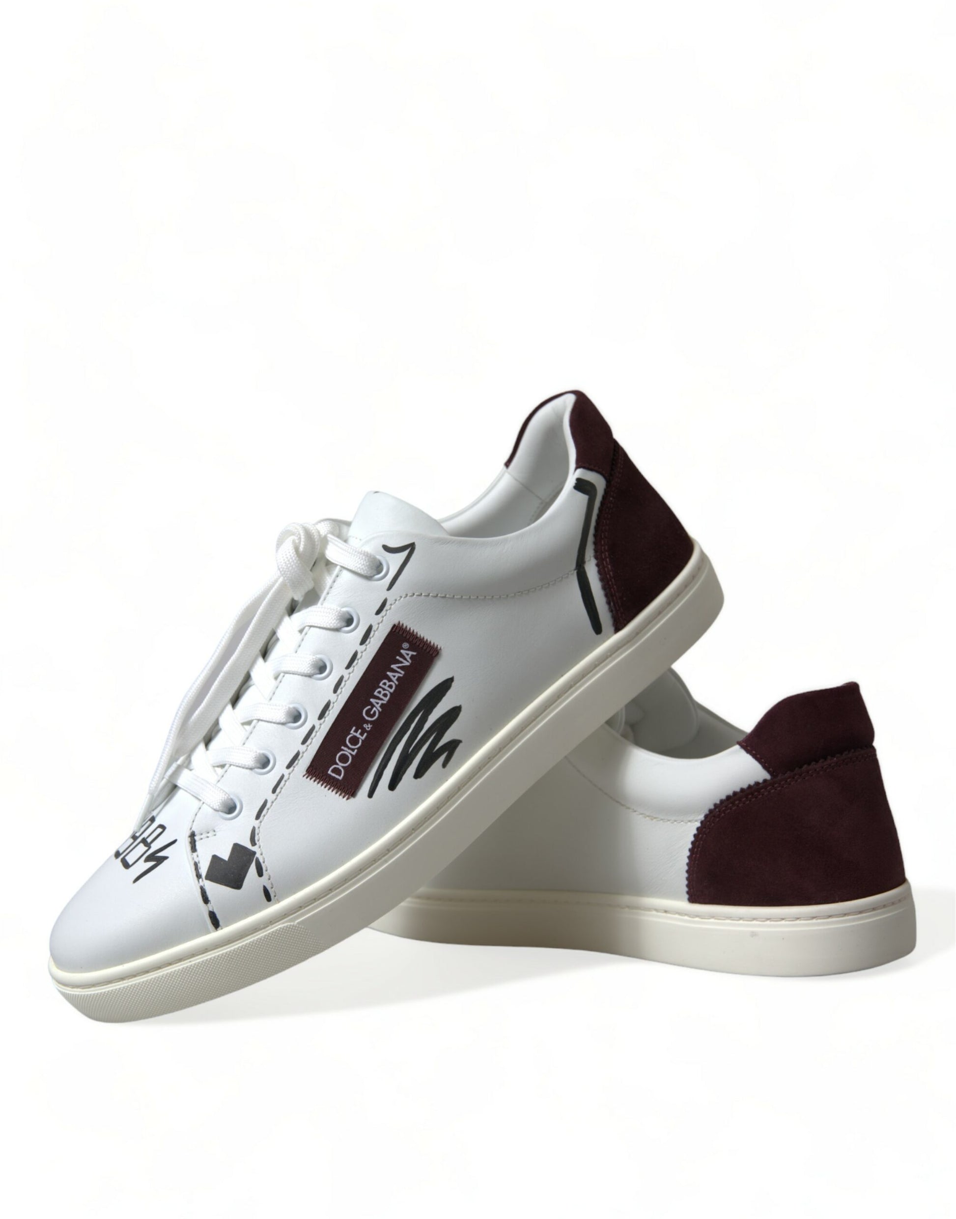 Dolce & Gabbana White Bordeaux Leather Logo Low Top Sneakers Shoes Dolce & Gabbana