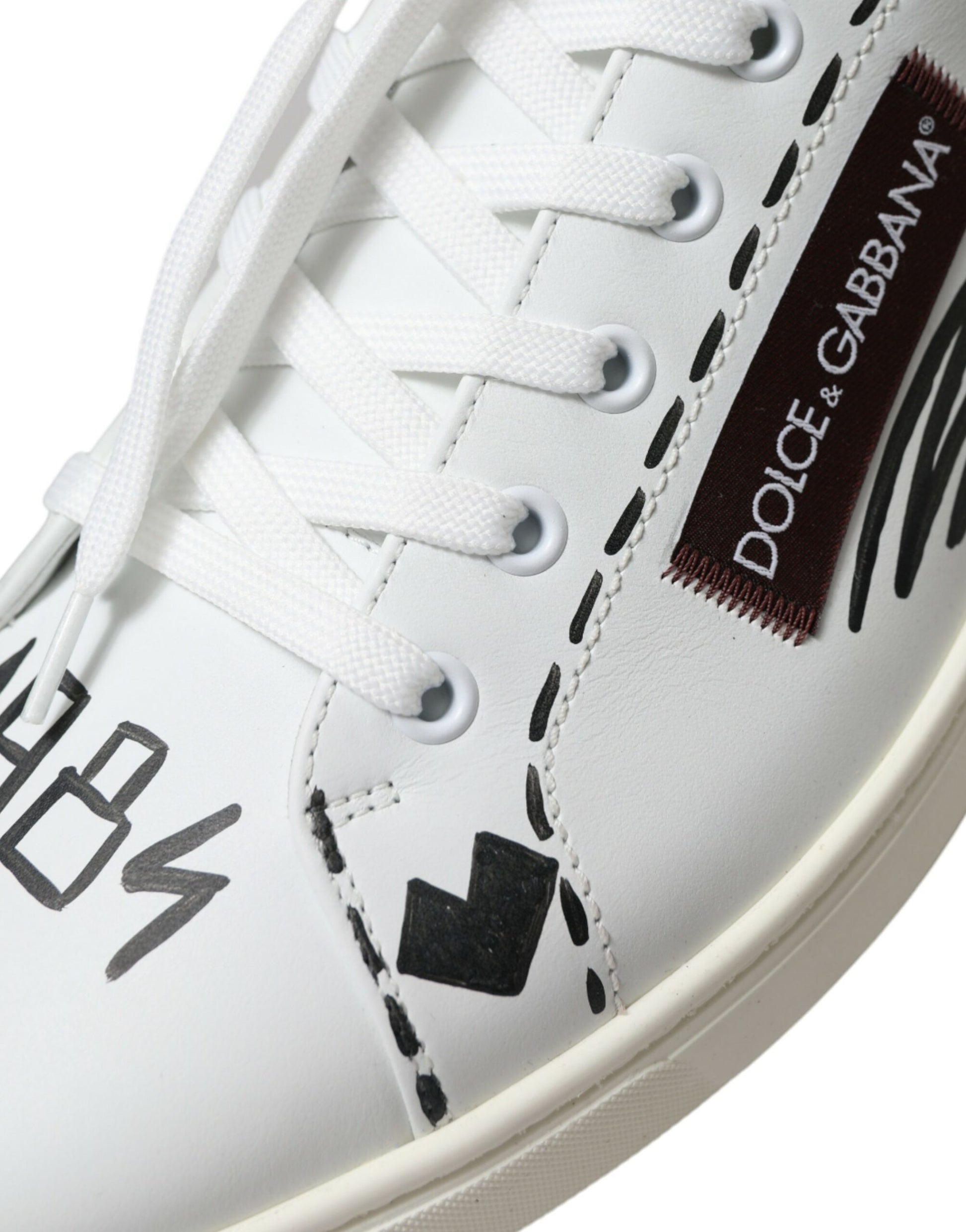 Dolce & Gabbana White Bordeaux Leather Logo Low Top Sneakers Shoes Dolce & Gabbana