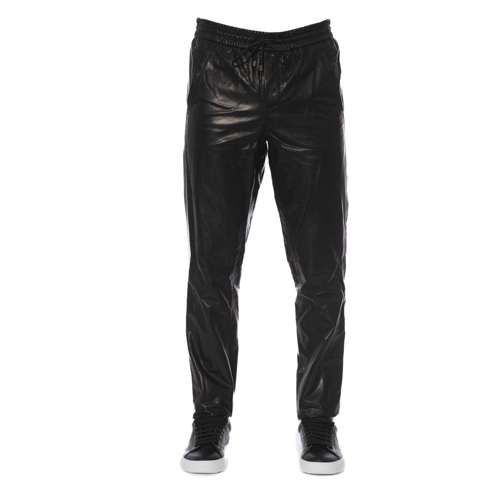 Trussardi Black Lamb Leather Men Pant