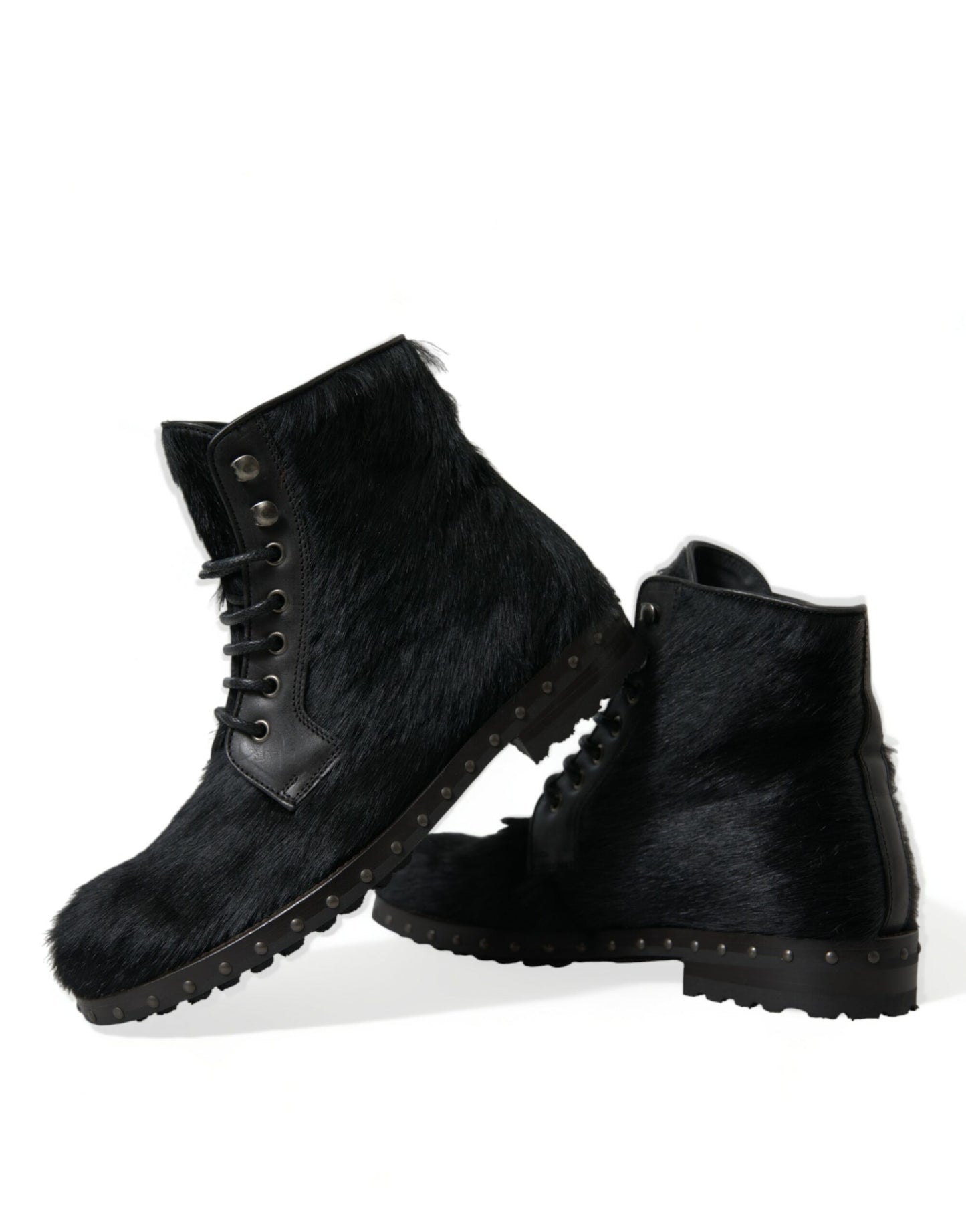 Dolce & Gabbana Black Pony Style Leather Mid Calf Boots Shoes Dolce & Gabbana