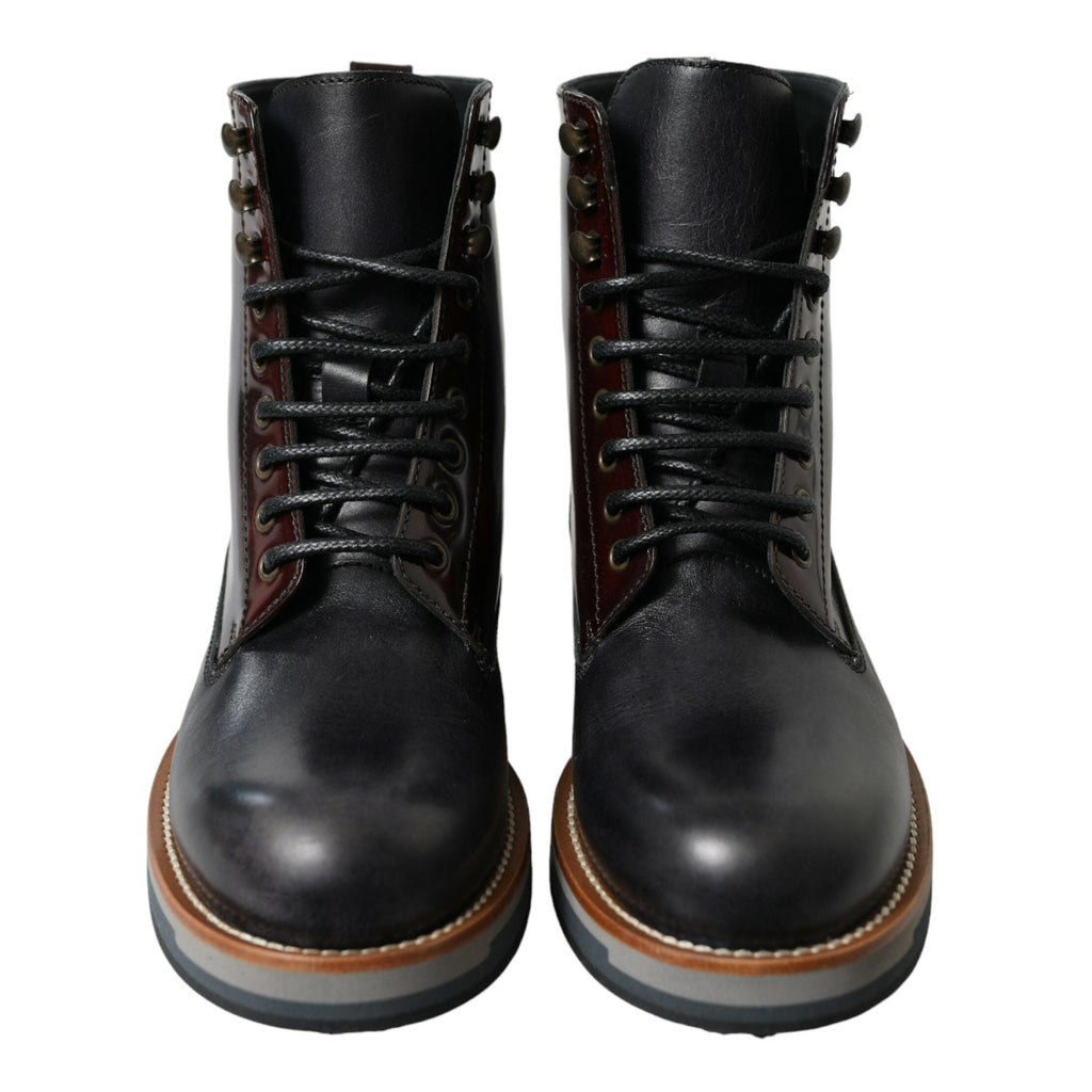 Dolce & Gabbana Black Leather Military Combat Boots Shoes
