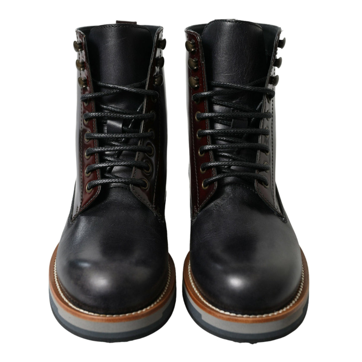 Dolce & Gabbana Black Leather Military Combat Boots Shoes