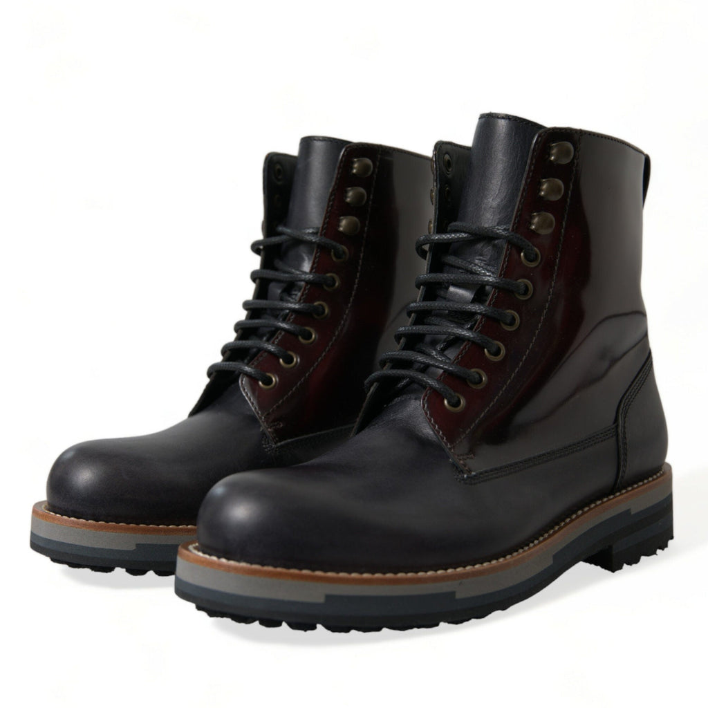 Dolce & Gabbana Black Leather Military Combat Boots Shoes