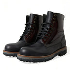Dolce & Gabbana Black Leather Military Combat Boots Shoes