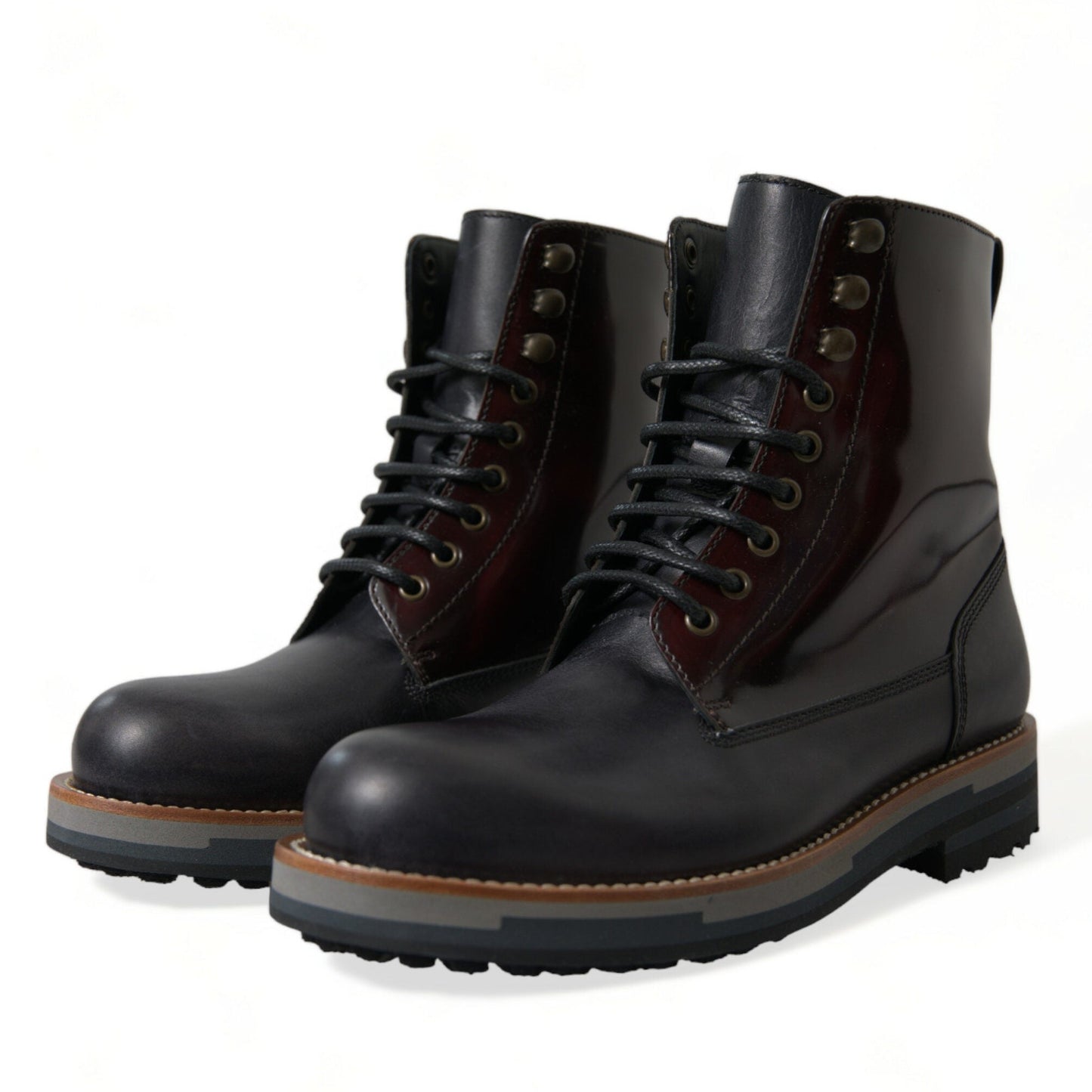 Dolce & Gabbana Black Leather Military Combat Boots Shoes Dolce & Gabbana