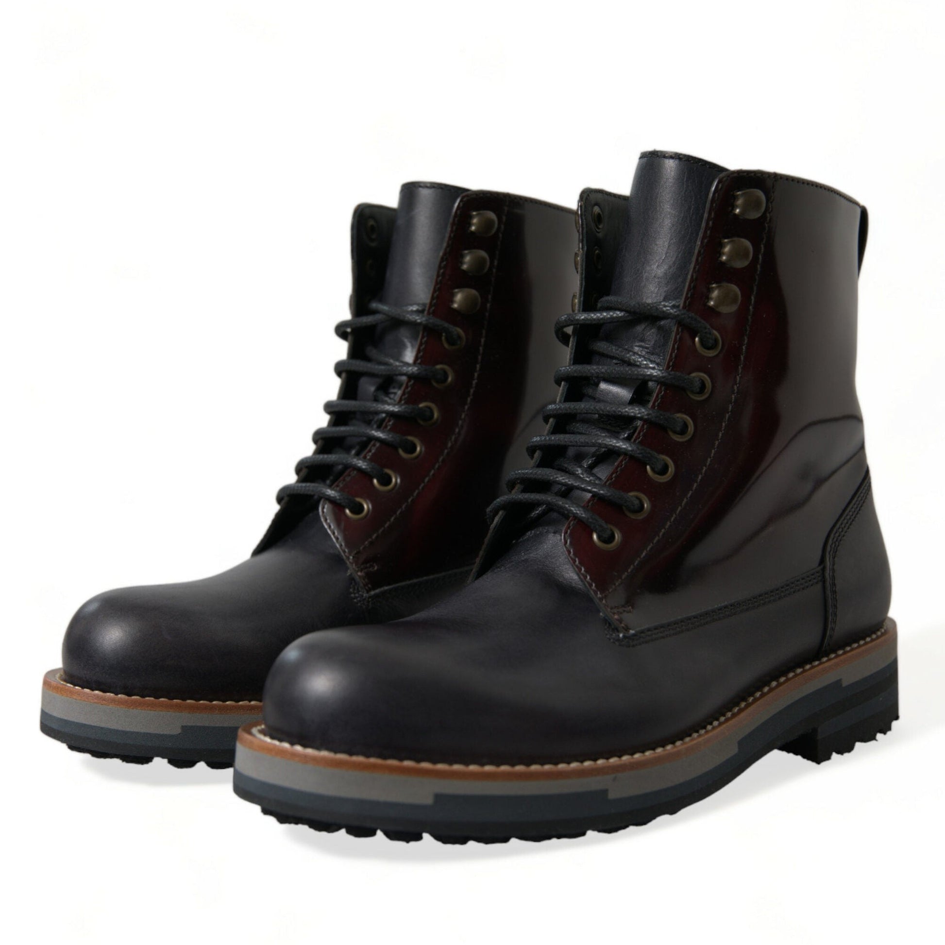 Dolce & Gabbana Black Leather Military Combat Boots Shoes Dolce & Gabbana