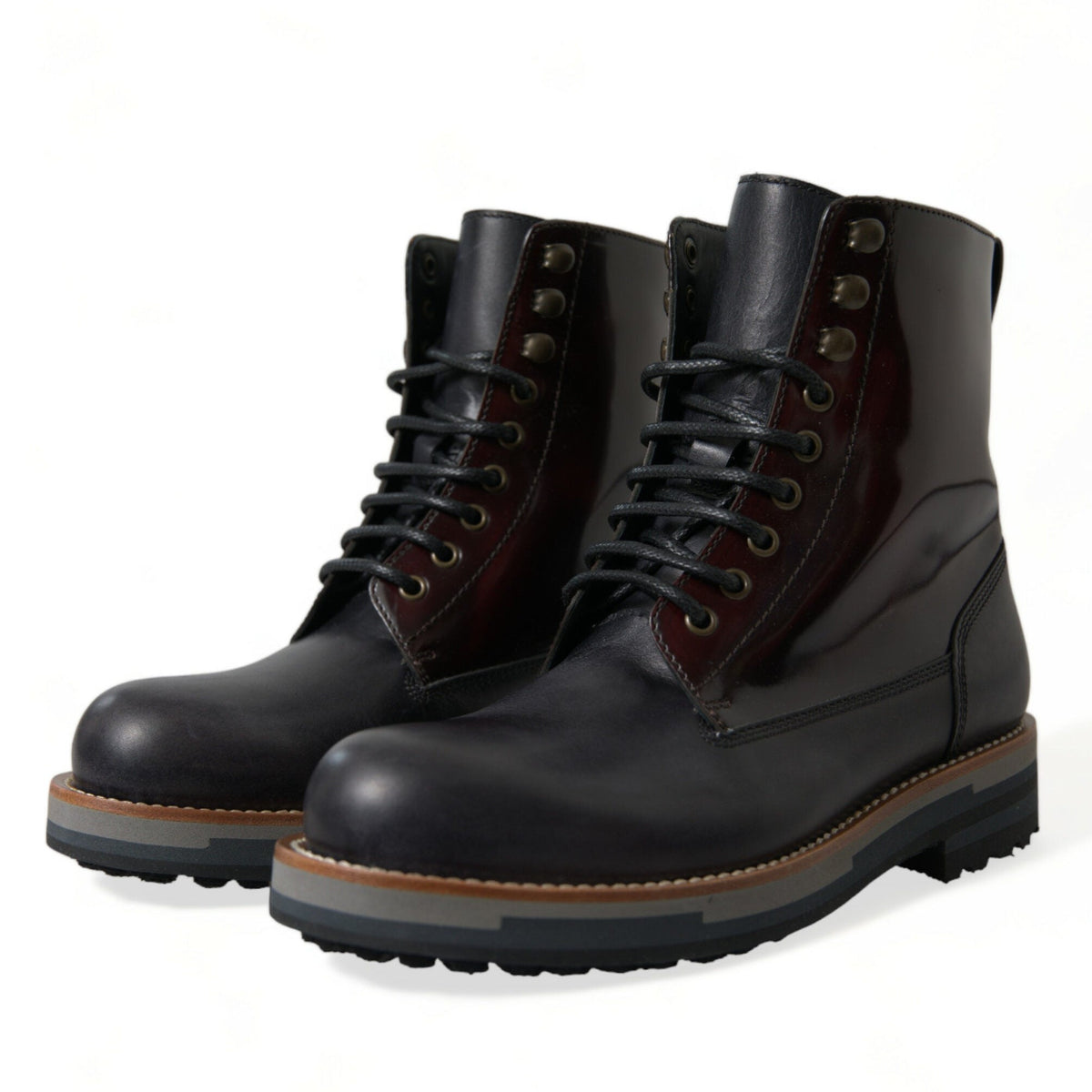 Dolce & Gabbana Black Leather Military Combat Boots Shoes
