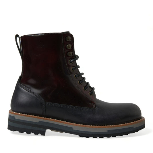 Dolce & Gabbana Black Leather Military Combat Boots Shoes Dolce & Gabbana