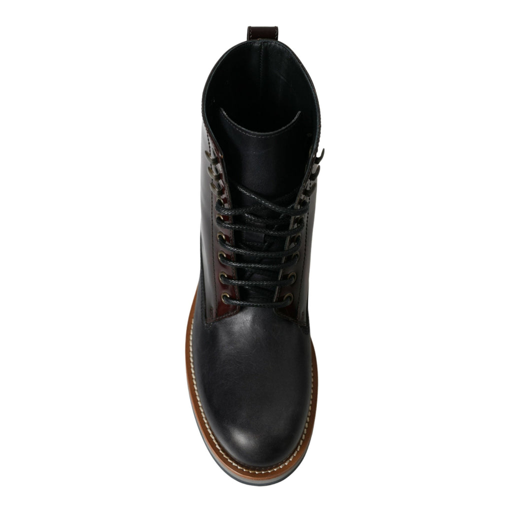 Dolce & Gabbana Black Leather Military Combat Boots Shoes