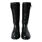 Dolce & Gabbana Black Chioggia Rubber Suede Rain Boots Shoes
