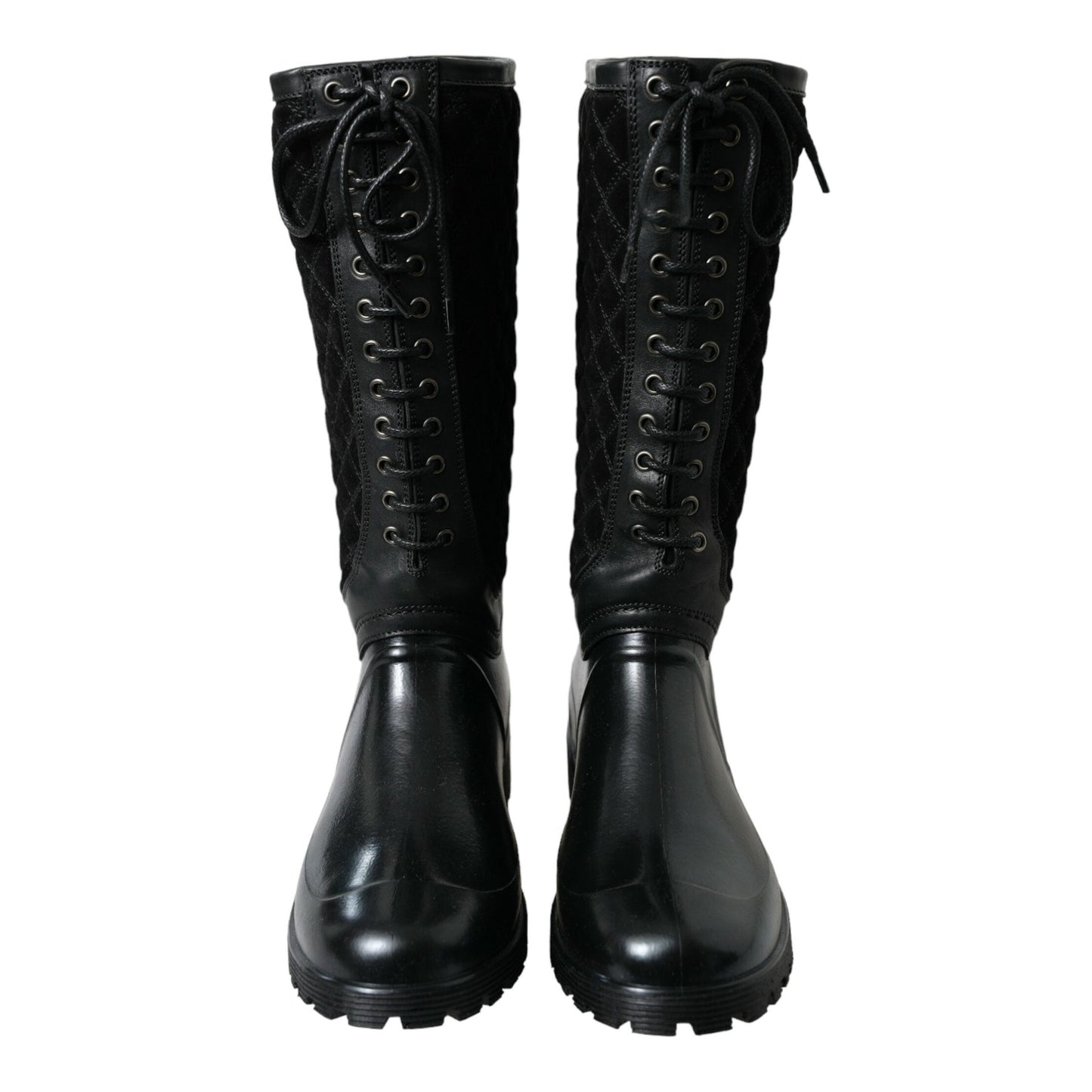 Dolce & Gabbana Black Chioggia Rubber Suede Rain Boots Shoes