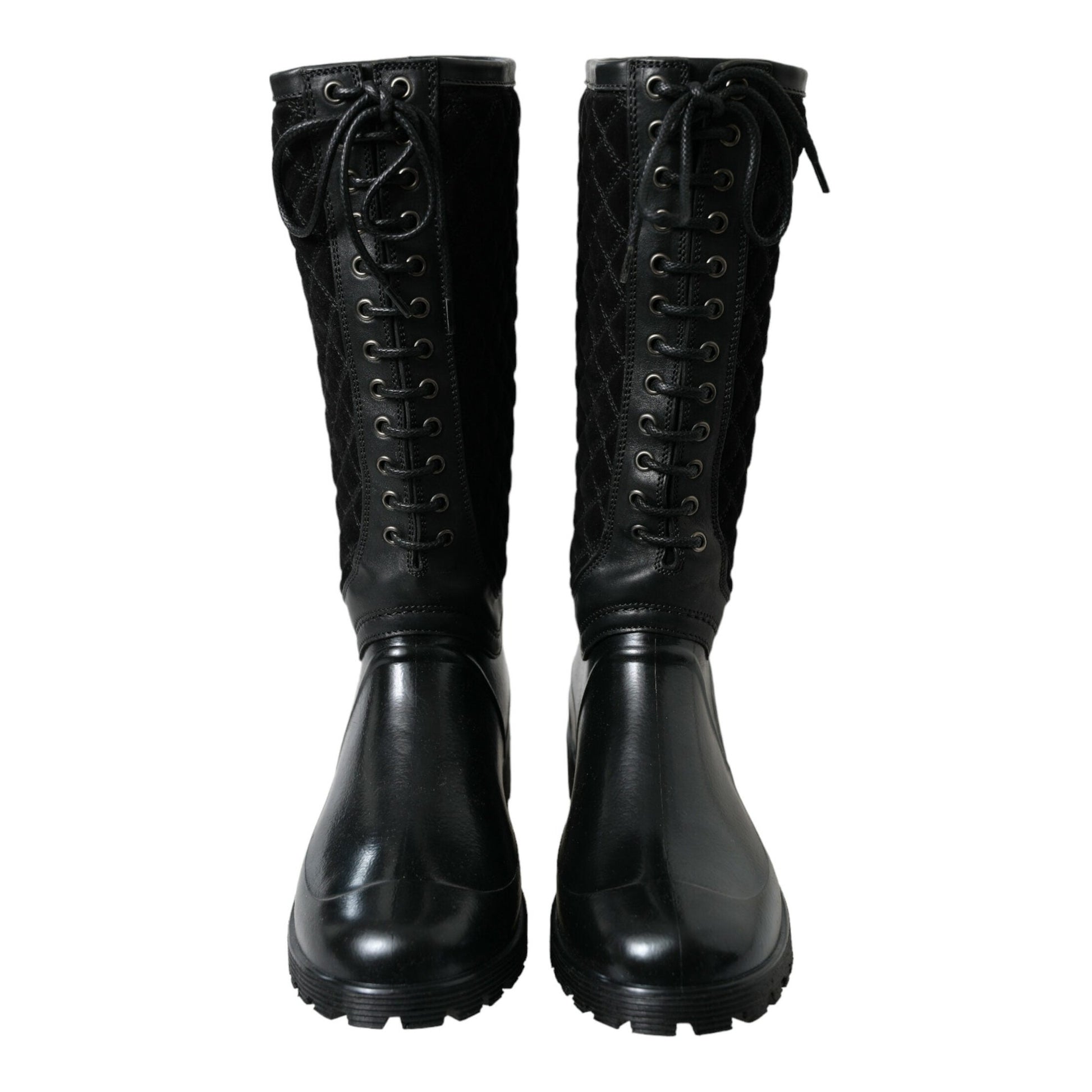 Dolce & Gabbana Black Chioggia Rubber Suede Rain Boots Shoes