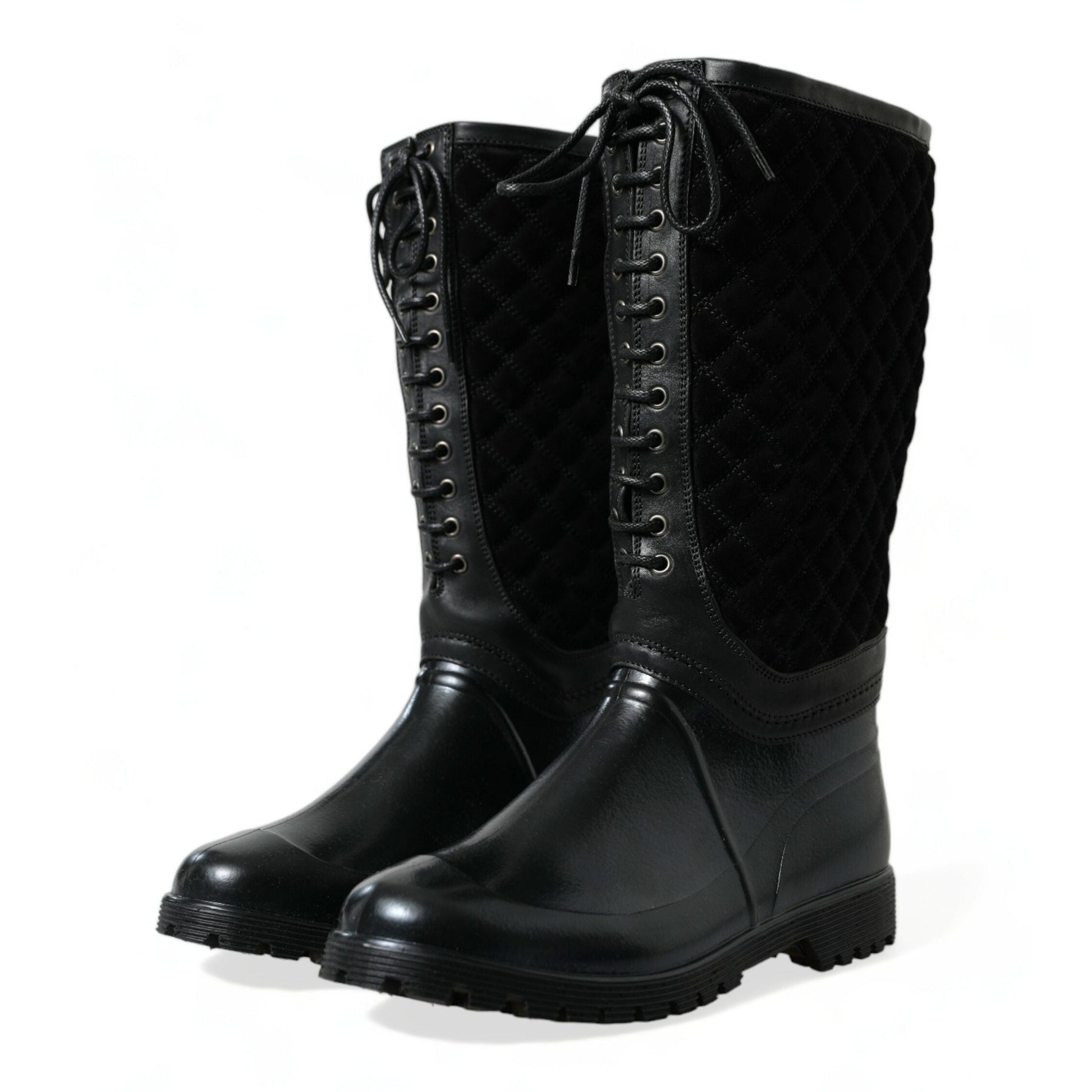 Dolce & Gabbana Black Chioggia Rubber Suede Rain Boots Shoes