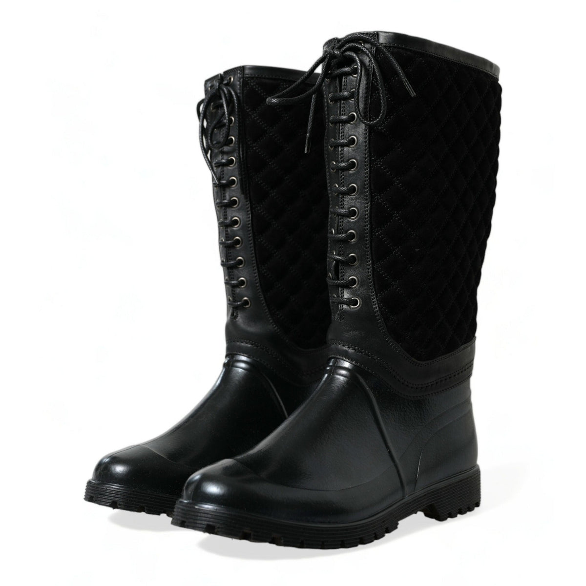 Dolce & Gabbana Black Chioggia Rubber Suede Rain Boots Shoes
