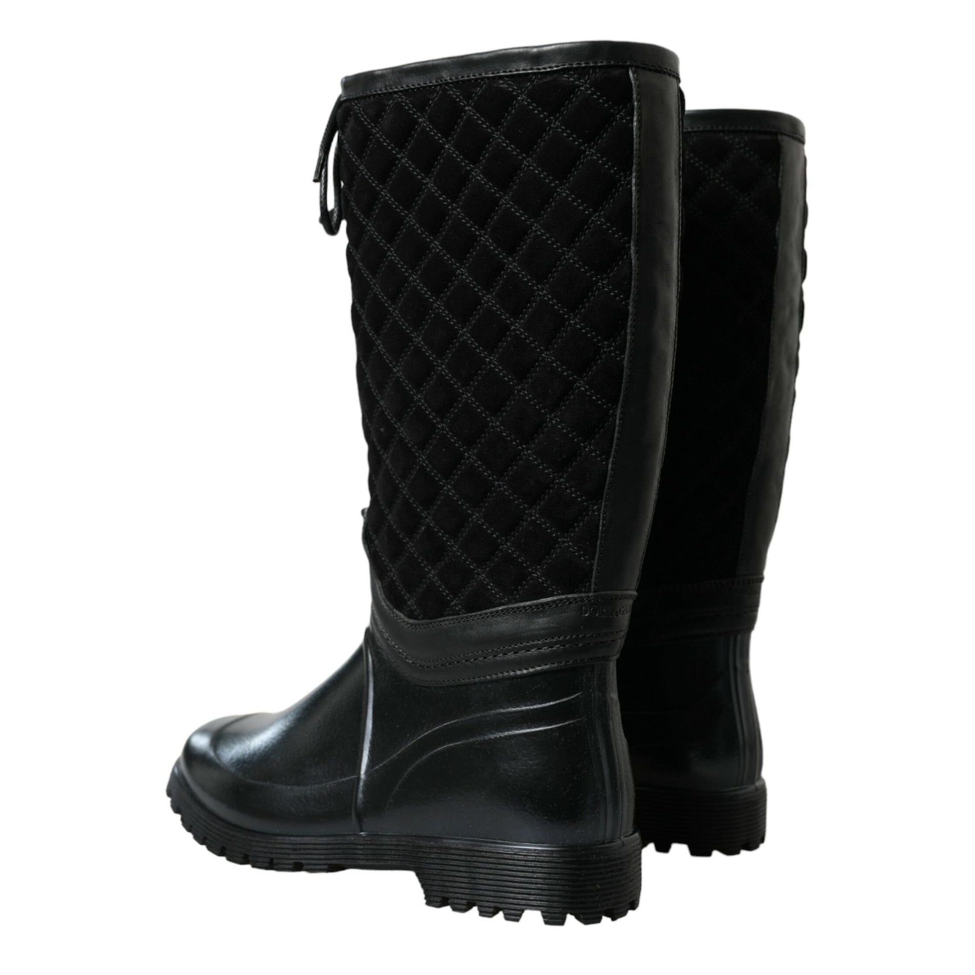 Dolce & Gabbana Black Chioggia Rubber Suede Rain Boots Shoes