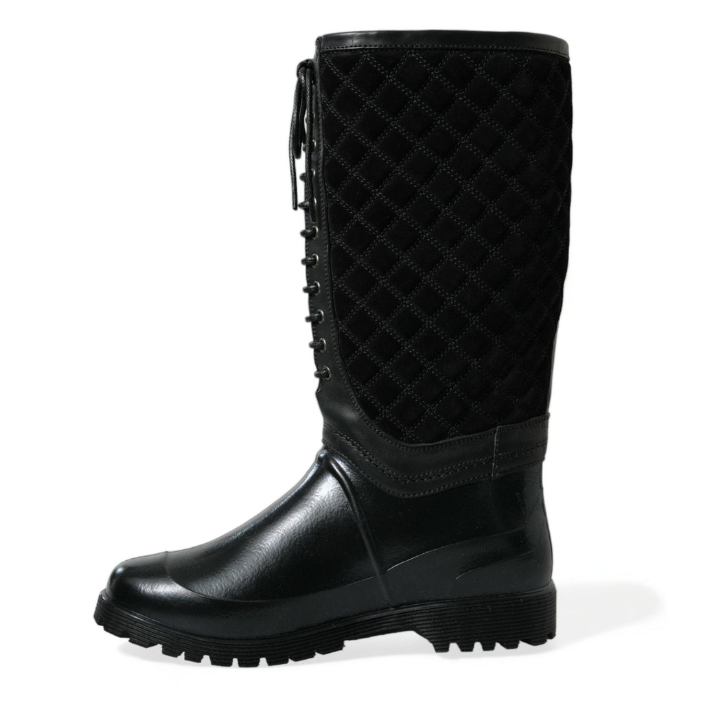 Dolce & Gabbana Black Chioggia Rubber Suede Rain Boots Shoes