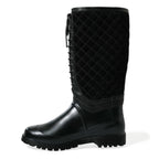 Dolce & Gabbana Black Chioggia Rubber Suede Rain Boots Shoes