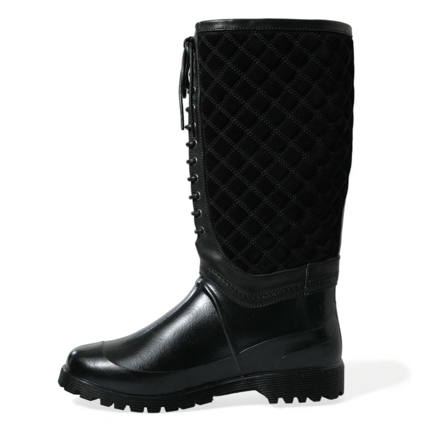 Dolce & Gabbana Black Chioggia Rubber Suede Rain Boots Shoes