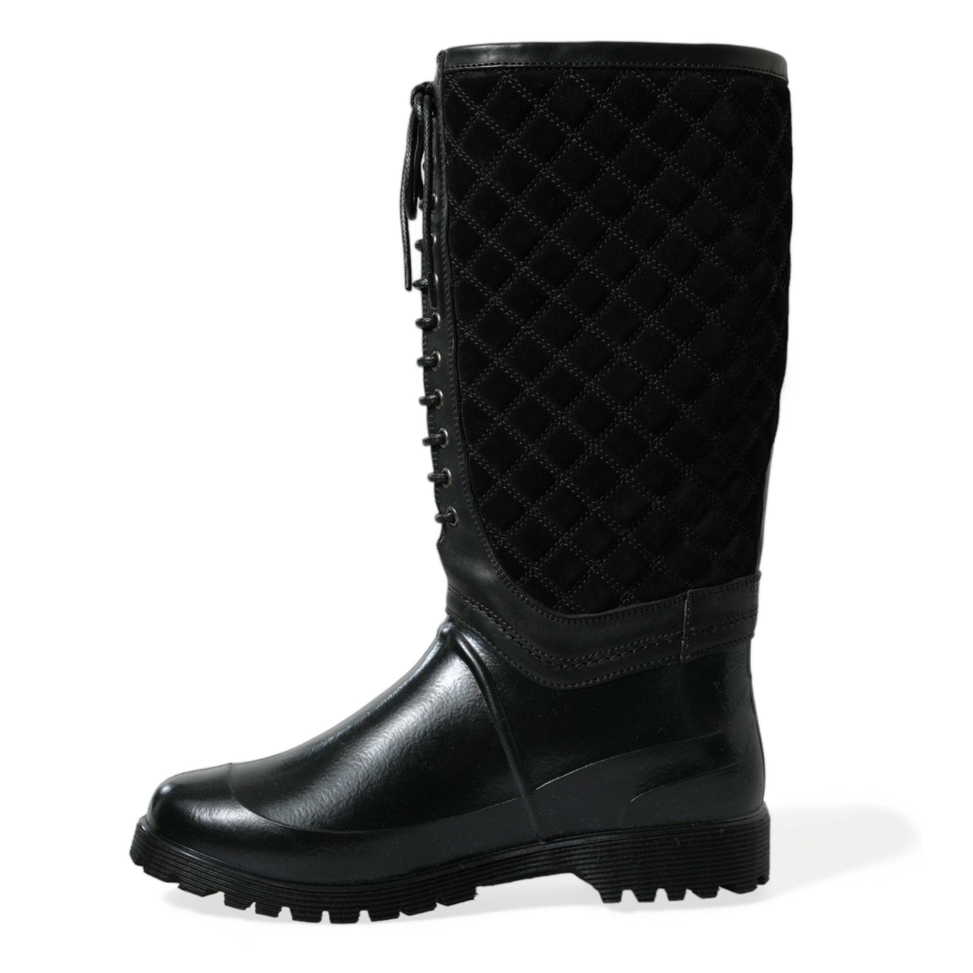 Dolce & Gabbana Black Chioggia Rubber Suede Rain Boots Shoes