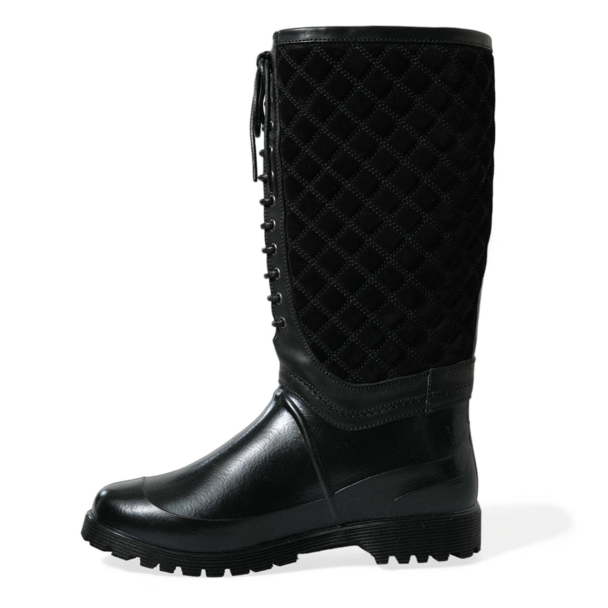 Dolce & Gabbana Black Chioggia Rubber Suede Rain Boots Shoes
