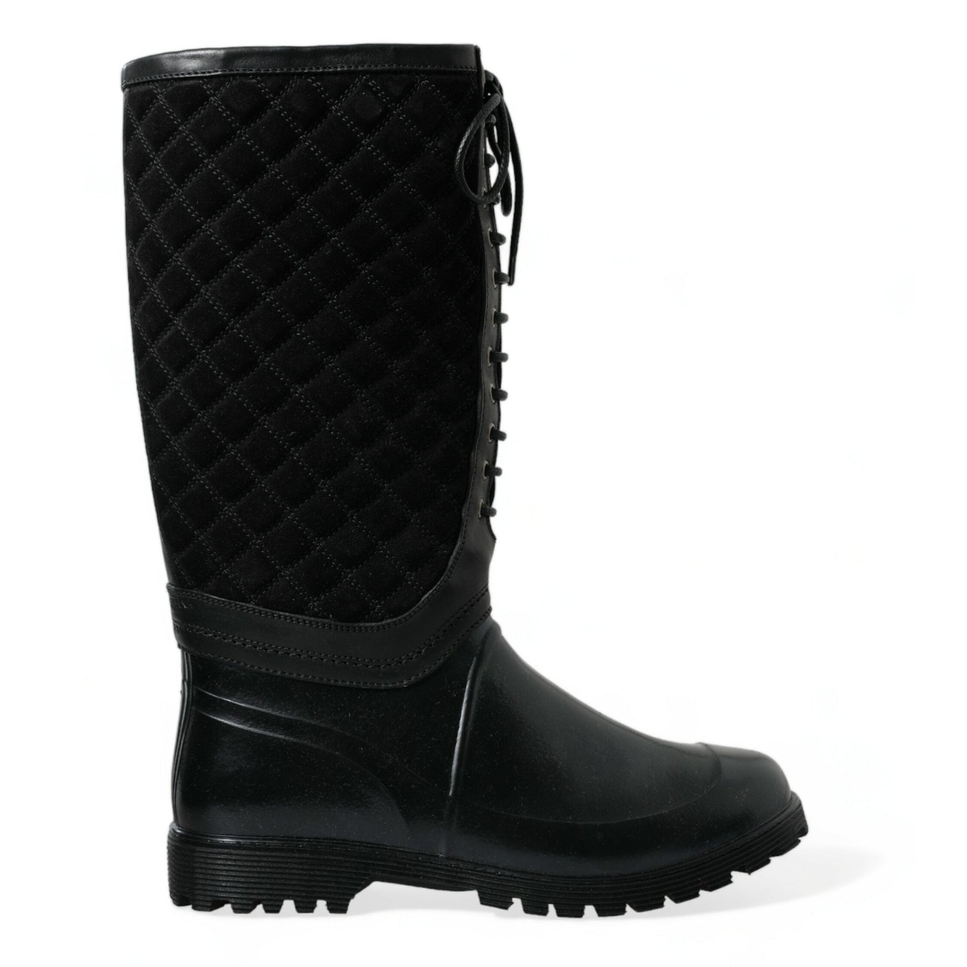 Dolce & Gabbana Black Chioggia Rubber Suede Rain Boots Shoes