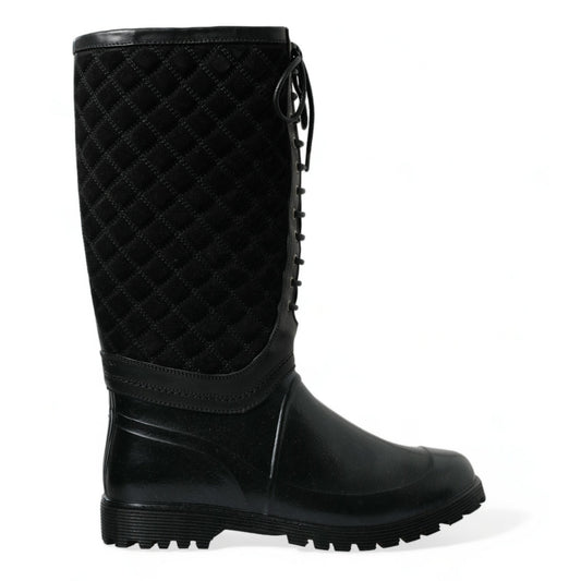 Dolce & Gabbana Black Chioggia Rubber Suede Rain Boots Shoes