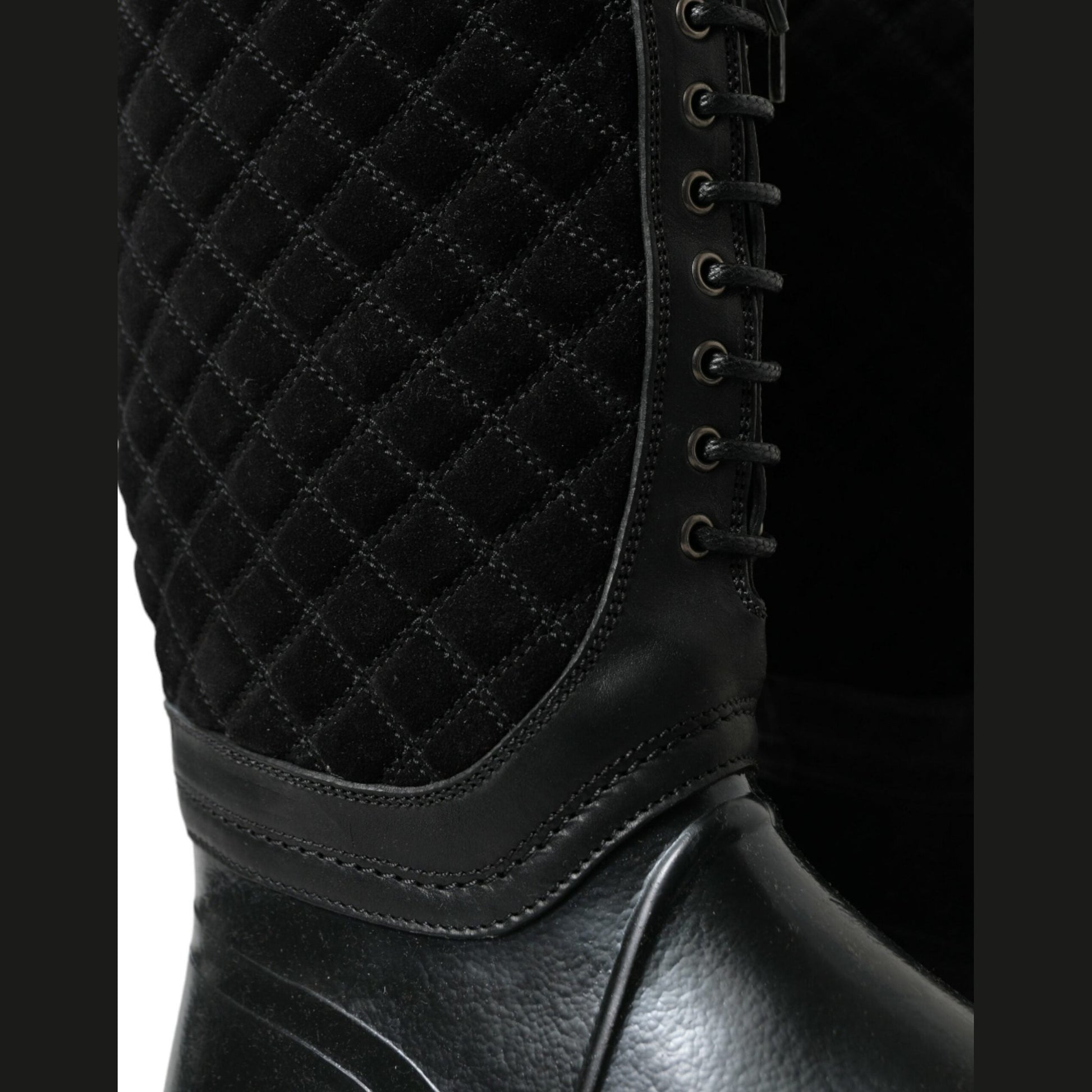 Dolce & Gabbana Black Chioggia Rubber Suede Rain Boots Shoes