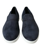 Dolce & Gabbana blue suede Caiman loafers with classic slip-on design and detailed stitching, perfect for stylish casual wear.