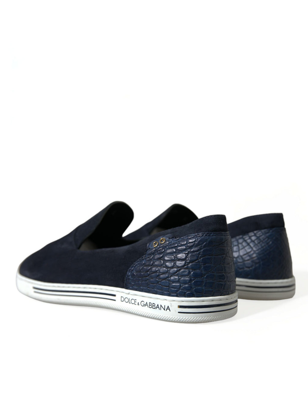 Dolce & Gabbana blue suede caiman loafers with classic slip-on design and elegant detailing, perfect for stylish footwear.