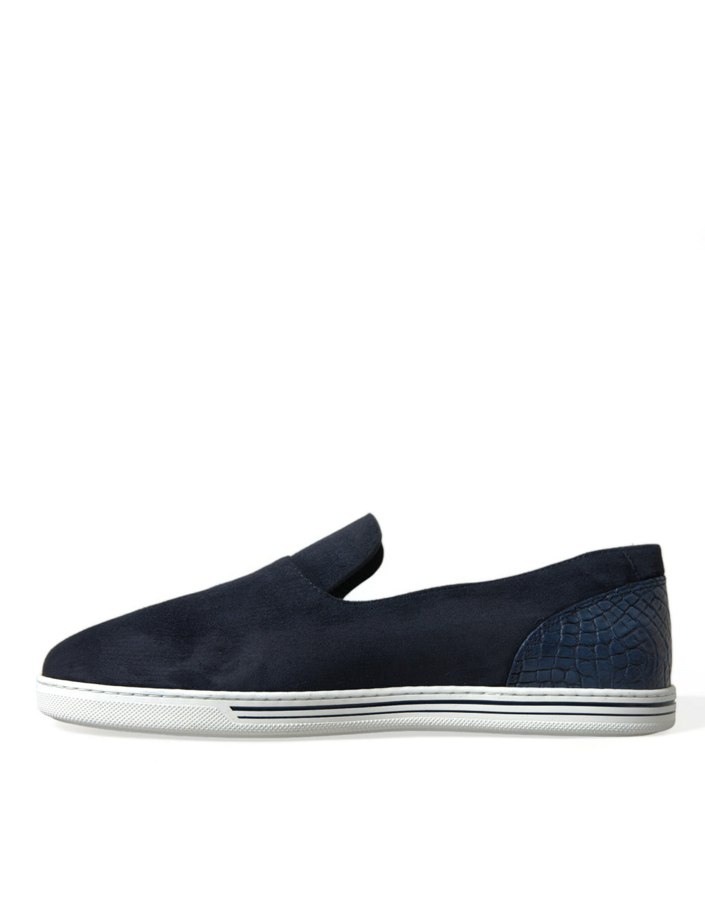 Dolce & Gabbana blue suede caiman loafers with classic slip-on design and detailed stitching, perfect for stylish casual wear.