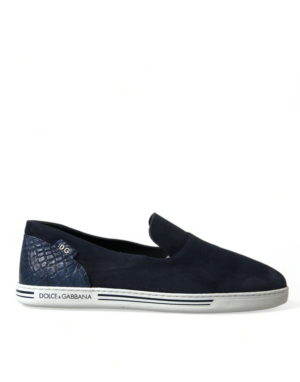Dolce & Gabbana Blue Suede Caiman Loafers with tassels, stylish Saint Tropez shoes for men, featuring sleek design and premium leather.