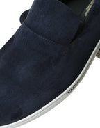 Dolce & Gabbana Blue Suede Caiman Loafers with tassel details, stylish men's Saint Tropez shoes displayed on a neutral background.