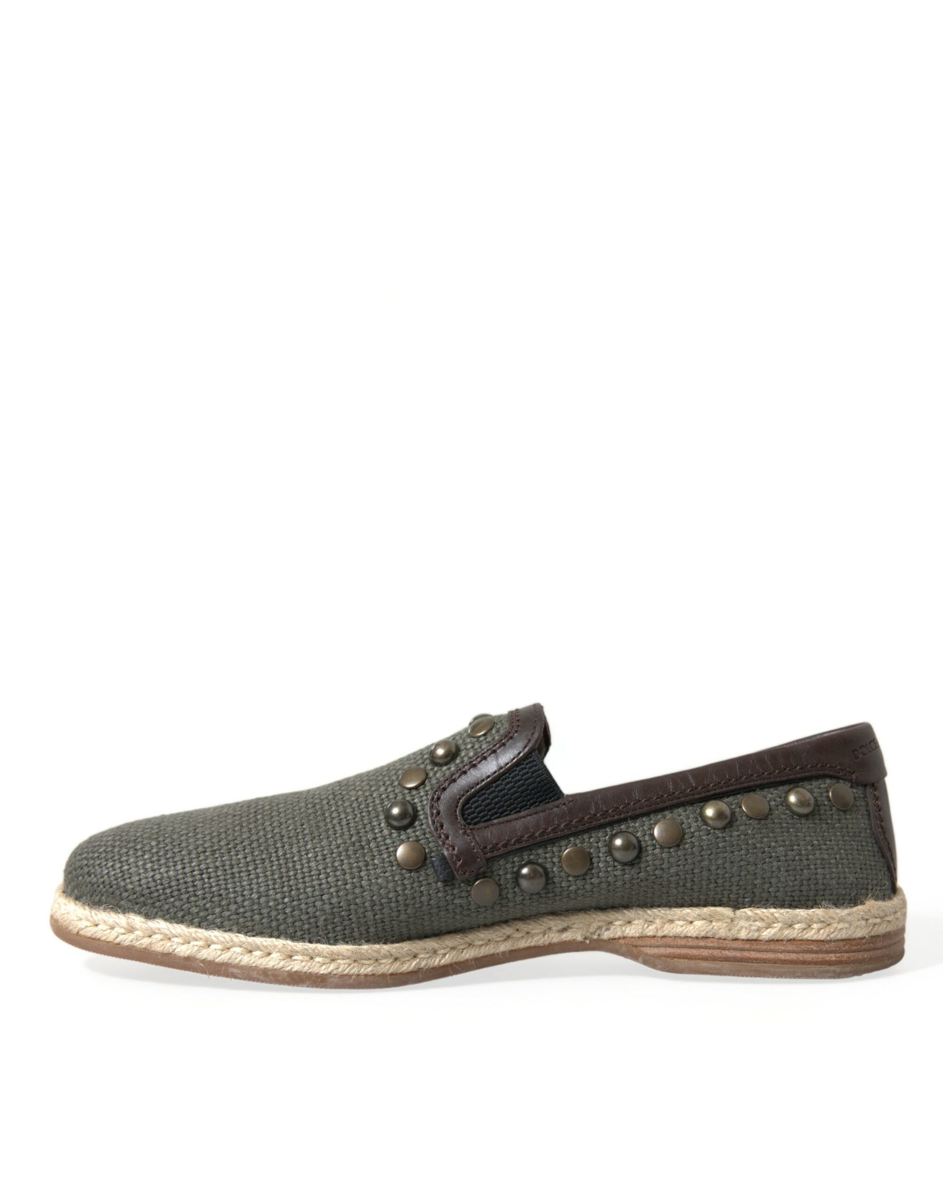 Dolce & Gabbana Gray Linen Leather Studded Loafers Shoes Dolce & Gabbana