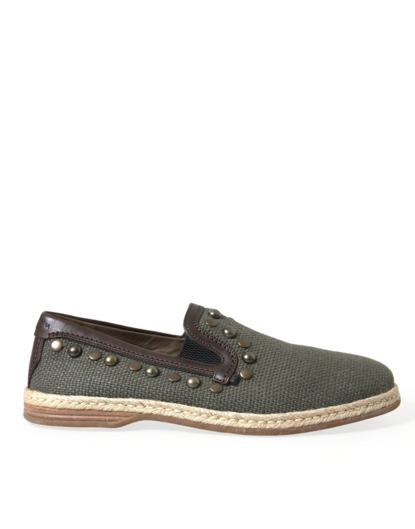 Dolce & Gabbana Gray Linen Leather Studded Loafers Shoes Dolce & Gabbana