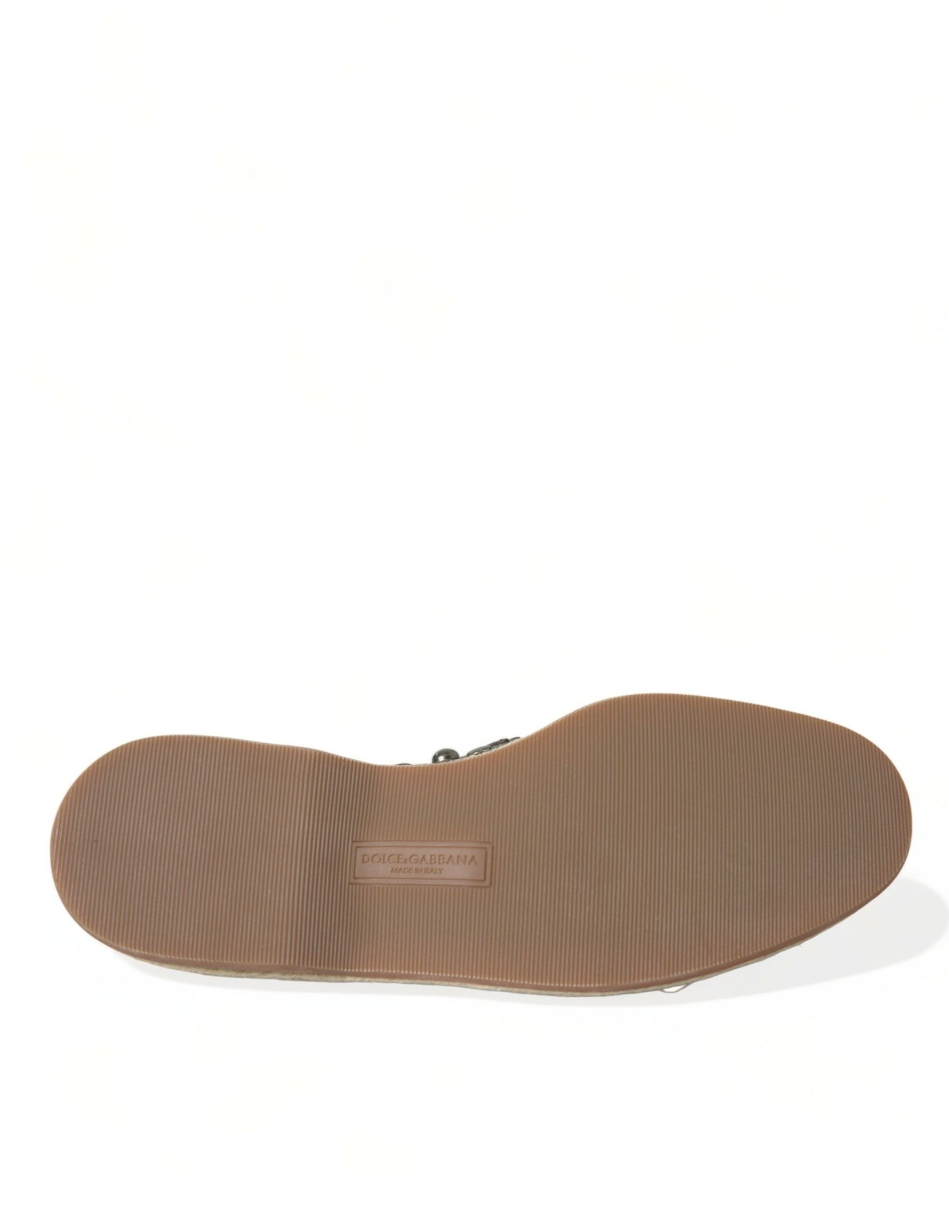 Dolce & Gabbana Gray Linen Leather Studded Loafers Shoes Dolce & Gabbana