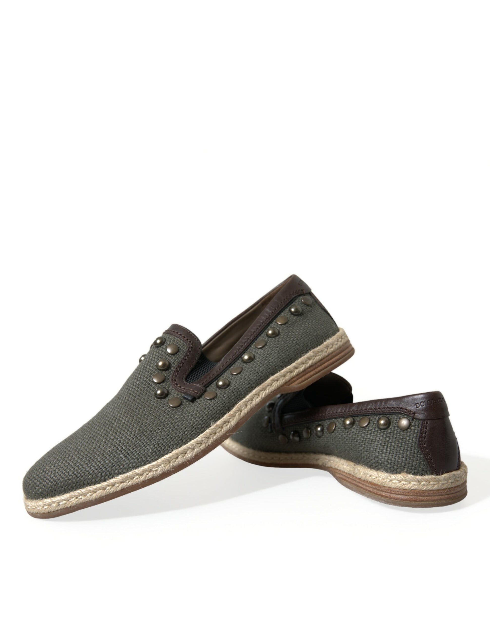 Dolce & Gabbana Gray Linen Leather Studded Loafers Shoes Dolce & Gabbana