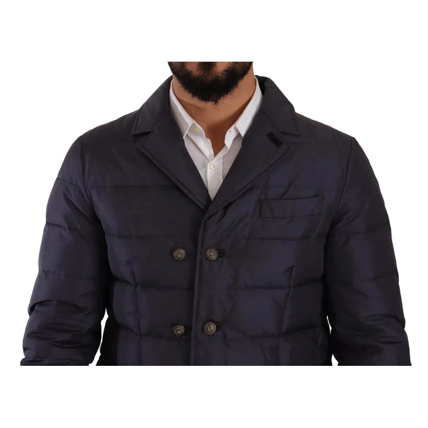 Dolce & Gabbana Blue Silk Goat Coat Blouson Winter Jacket