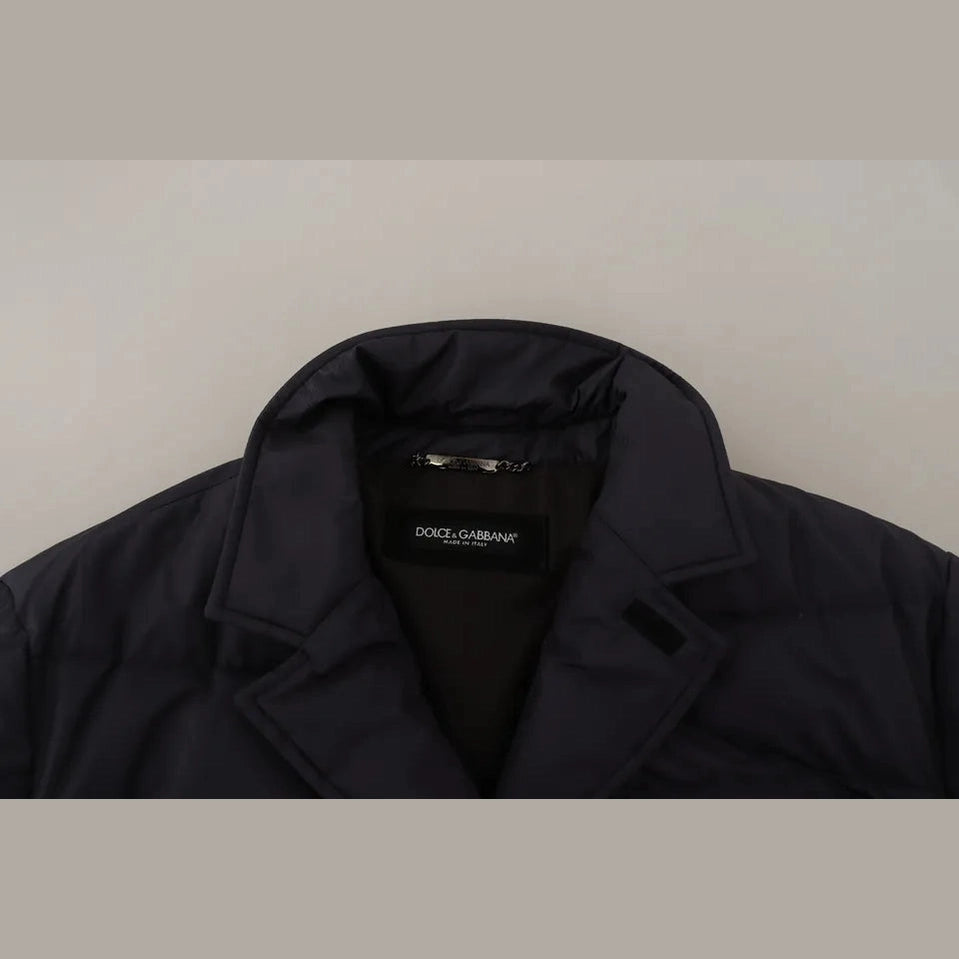Dolce & Gabbana Blue Silk Goat Coat Blouson Winter Jacket