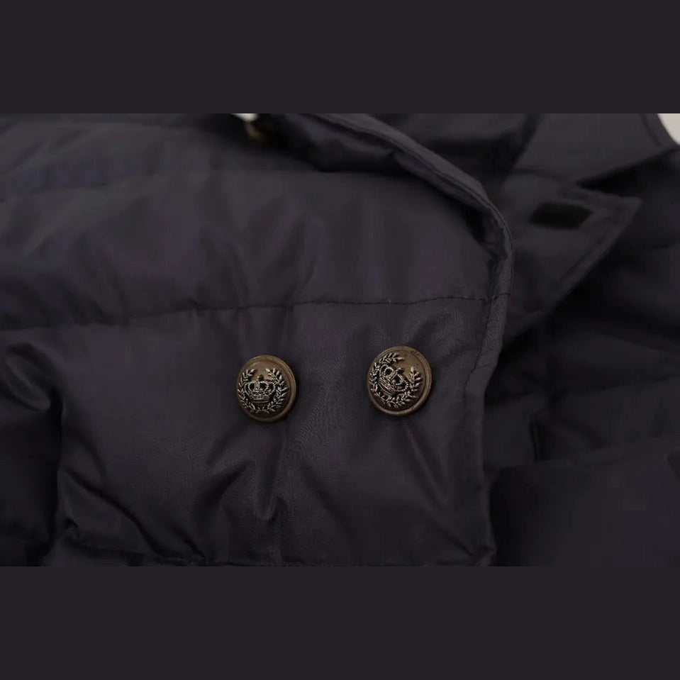Dolce & Gabbana Blue Silk Goat Coat Blouson Winter Jacket