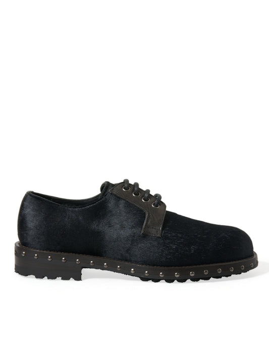Dolce & Gabbana Black Stable Fur Derby SAN PIETRO Dress Shoes Dolce & Gabbana