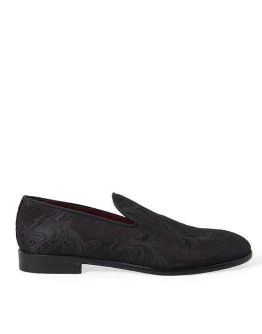 Dolce & Gabbana Black Brocade Men Slip On Loafer Dress Shoes Dolce & Gabbana